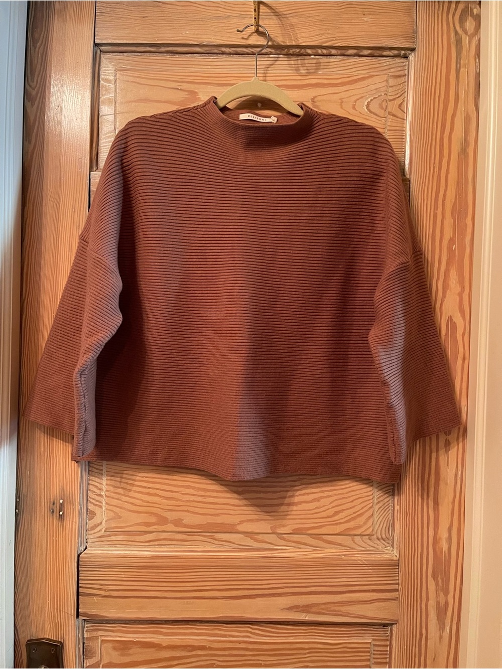 Ellison Ribbed Mock Neck Sweater - Brown - M